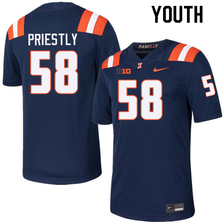 Youth #58 Melvin Priestly Illinois Fighting Illini College Football Jerseys Stitched-Navy